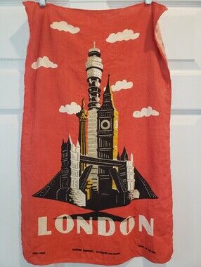 Vintage 1980's London Landmark Souvenir Linen Tea Towel